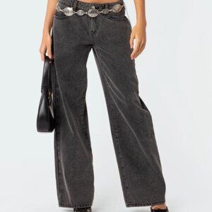 Edikted Raelynn Low Rise Short Jeans Sz S Black